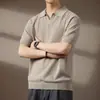 Camisa Polo de Gola Seagull estilo Americano de alta qualidade em seda gelada com detalhes vazados para homens, nova camiseta de malha de manga curta soltinha de verão