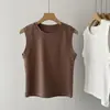Clássico All-Match Stretch Slim-Fit Emagrecimento Short Round Neck Base Shirt Camiseta Feminina sem mangas Top Colete Estiloso