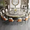Suministro Directo de Fábrica Mesa de Comedor Eléctrica de Hotel para 20 Personas, Mesa Redonda Grande de Nuevo Estilo Chino con Cubierta de Piedra, A Prueba de Fuego para Salón Privado de Restaurante