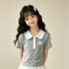 Traje de Dos Piezas de Verano para Niña, Falda de Encaje Dulce Tipo Pastel, Cuello Camisero, Manga Corta, Estilo Coreano, Estilo Universitario, Moda de Verano