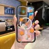 Pintura a Óleo Estilo Nórdico Flores Laranja Adequado para iPhone 17 Capa Magnética para Celular Apple 15/16 Capa Dura de Acrílico