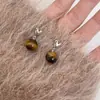 Brincos e Brincos Geométricos Maillard Quadrados Cor de Caramelo Pedra Olho de Tigre Outono e Inverno Retrô Novos Produtos do Ano