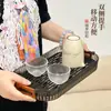 Bandeja de Té Doméstica de Lujo Ligero, Bandeja de Drenaje Portátil de Aspecto Elegante para Viaje, Mesa Pequeña de Té con Almacenamiento de Agua, Mesa Seca para Burbujas de Té, Bandeja de Té de Doble Capa