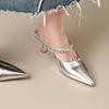 Zapatos de Salón Negros de Ajuste Ancho, Nuevas Sandalias de Tacón Alto Verano 2026, Punta Fina, Tacón Delgado, Versátiles, Mules de Punta Cerrada