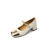 Hermosos zapatos Mary Jane de piel de cabra con cadena de perlas y bloques de color, primavera 2024, tacón medio grueso, punta cuadrada, cuero genuino para mujer.