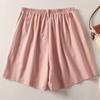 Foto Real de Pantalones Cortos de Traje Rosados de Algodón y Lino en Stock para Mujer, Nuevos Pantalones Casuales de Pierna Recta de Algodón y Lino de Cinco Puntos para Mujer, Verano 2026