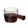 Vaso de café de vidrio al por mayor vaso de vidrio con escala pequeño Vaso de leche Taza inglesa Vaso japonés con mango de madera plato para salsa vinagre crema de vidrio
