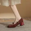 Zapatos para Mujer Jin Gang MY4519 Mary Jane de Tacón Grueso 2024 Nuevos Zapatos de Piel para Primavera y Otoño Zapatos de Tacón Alto de Boca Baja Mujer