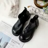 Botas de Piel de Vaca de Zapatero Frotadas a Mano Punta Redonda Retro Casual Doble Cremallera Moda Tacón Bajo Botas Chelsea