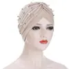 Moda Europea y Americana Sombrero de Punto Plisado para Mujer Sombrero Indio Sombrero Turbante con Cuentas Grande y Pequeño