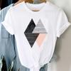 Atacado estação independente primavera e verão figura geométrica tamanho grande feminino retro desenho animado letras branco top camiseta feminina