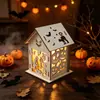 Casa Assombrada de Madeira Brilhante DIY Personalizável Transfronteiriça para Halloween Casa de Madeira com Abóbora 3D Decoração de Festa Artesanato em Madeira
