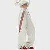 Calça Esportiva Listrada Americana Masculina Nova Primavera 2025 High Street Solta Reta Larga Casual Longa