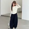 Conjunto de Moletom Acinturado com Calça Casual de Pernas Largas para Meninas Conjunto de Duas Peças para Meninas Moda Outono 2026 Conjunto Mais Vendido