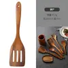 Conjunto de espátulas de teca para cozinhar, espátula de cabo longo de madeira de acácia, espátula para frigideira antiaderente, concha de sopa de madeira, utensílios de mesa, utensílios de cozinha