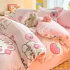 Conjunto de Quatro Peças Estampado de Desenho Animado em Leite Fleece Espesso Alta Gramatura Conjunto de Três Peças em Coral Fleece Flanela Lençol de Cama Capa de Edredom Venda por Atacado