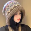 Chapéu de Tricô Estilo Vintage com Cordão, Dupla Utilidade, Fofo, Quente, Padrão Retrô, Chapéu Protetor de Orelhas para Mulheres
