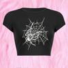 Camiseta corta ajustada con cuello redondo y manga corta para mujer, estilo europeo y americano oscuro con estampado de araña, novedad de verano de 2023