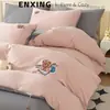 Conjunto de quatro peças de roupa de cama Ailan Teddy em algodão escovado, capa de edredom bordada em algodão puro, conjunto de três peças para dormitório individual