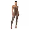Macacão Colete Feminino Estampado Sem Mangas de Comércio Exterior com Gola Quadrada de Linha Costurada Costas Abertas Levanta Bumbum Slim Macacão Esportivo Pronto para Venda