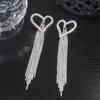 Pendientes de Borla de Diamantes Elegantes de Lujo Amor Moda Pendientes Largos Europeos y Americanos Pendientes S925 Simples de Corazón de Durazno