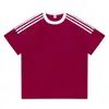 200g Verano para Hombres y Mujeres Manga Corta Algodón Puro Tres Rayas Retro Americano Hombros Descubiertos Casual Camiseta Estampado Logo Marca de Moda Media Manga