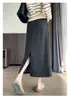 Falda de Acetato y Lana Gris para Mujer, Otoño e Invierno, Forrada de Polar, de Cintura Alta, de Lana, Ajustada a la Cadera, con Abertura Trasera, de Longitud Media, Falda Recta de Corte A