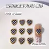 Acessórios Retro para Nail Art em Liga de Metal com Padrão Xadrez Dourado e Coração, Decoração Retangular em Formato de Diamante Colorido