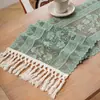 Capa de Mesa de Centro e Mesa de Jantar Renda Vintage Vazada com Franjas Estilo Americano, Caminho de Mesa, Toalha de Mesa Pastoral, Fio de Algodão Estilo Country, Tema Floresta