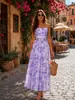 Vestido Longo com Alça Estampada Estilo Europeu e Americano para Férias na Praia - Comércio Exterior Transfronteiriço 2026