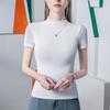 Playera de Malla de Doble Capa con Cuello Medio Alto para Mujer de Manga Corta Ajustada Verano 2024 Nueva Color Sólido Combinable Camiseta Pequeña para Mujer con Cuello Vertical