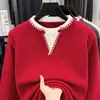 Suéter Color Block com Decote V para Homens, Nova Cor para Primavera e Outono de 2026, Manga Longa de Inverno Quente, Falso Duas Peças, Malha da Moda Tendência