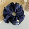 Scrunchie de Tecido Xadrez com Botão Estilo Coreano Elástico Alto Prendedor de Cabelo Corda de Cabelo de Coque de Alta Qualidade