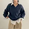 Suéter Pulôver Solto Preguiçoso Oversized Coreano Gola Manga Longa Quente Top Feminino Cinza Tamanho Único Preto