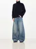 Calça jeans de sarja lavada para homens, calça comprida de marca trendy estilo high street, perna larga reta solta, estilo outono, perna larga solta, calça estilosa para casal