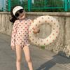 Traje de baño de una pieza para niña, manga larga, verano, secado rápido, ropa protectora solar para bebé en la playa, traje de baño lindo de encaje roto para niña