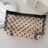 Bolsa de Maquillaje Bordada de Malla Azul con Volantes, Alto Valor Estético, Fresca y Sencilla, Bolso de Mano Portátil para Viaje