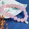 Pulsera de Cristal Rosa Natural de 8 mm para Mujer Colgante de Fortuna Plateado Pulsera de Círculo Único Pulsera Venta al por Mayor Elemento de Fortuna