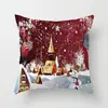 Funda de almohada creativa navideña estilo caricatura pintada a mano Funda de cojín decorativa de árbol de Navidad, trineo, Papá Noel