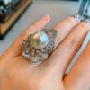 Transmisión en Vivo de Douyin Anillo de Perla y Fritillaria Blanca Transfronterizo Anillo Ajustable de Joyería de Perlas para Banquetes de Mujeres