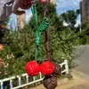 Colgante de Llave de Doble Bola de PU Material de Microfibra de Cuero Bola Tejida Colgante de Bolso Tejido a Mano Bolso de Mujer Colorido