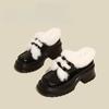 Maillard Salto Alto Estilo Estrangeiro Forrado com Lã Quente Algodão Sapatos de Couro Femininos 2023 Inverno Sapatos Mary Jane de Sola Grossa Mocassins