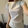 2025 Nueva Camiseta de Algodón Puro de Manga Corta para Mujer Hombro Derecho Aspecto Adelgazante Estilo Coreano Ins Estilo Puro Lustre Nicho Camiseta Interior Superior