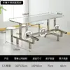 Fábrica de Mesas de Jantar Monobloco para Cantina Escolar Restaurante para Funcionários Mesa e Cadeiras de Jantar de Aço Inoxidável Combinação de Mesa e Cadeiras de Jantar para 4 Pessoas 6 Pessoas 8 Pessoas
