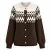 Cárdigan de Punto Jacquard Nórdico Fair Isle con Cuello Redondo para Mujer, Chaqueta de Viaje Suelta Corta Jacquard Fair Isle de Amazon