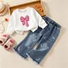 Jeans para niña de comercio exterior, colección primavera y otoño, 202 nuevo estilo, jeans acampanados infantiles a la moda y modernos, conjunto para bebé niña