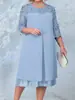 Vestido de Chifón Bordado con Empalme para Mujer Europea y Americana de AliExpress, Cuello Redondo, Manga de Cinco Cuartos, Estilo Casual de Temperamento, Talla Grande, En Stock
