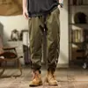 Pantalones Cargo para Hombre Americanos Modernos Retro Funcionales de Retazos Sueltos Talla Grande Otoño Algodón Puro Jogger Harem Casuales
