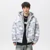 Chaqueta de Algodón Camuflaje para Hombre Moda de Invierno Simple Forrada de Polar Engrosada Cálida Chaqueta de Cachemir y Algodón Chaqueta con Capucha
