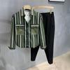 2022 Nueva Camisa de Bloques de Color Estilo Americano con Raya Vertical y Cuello para Hombre Estilo Retro Camisa Rayada Chaqueta Pequeña
